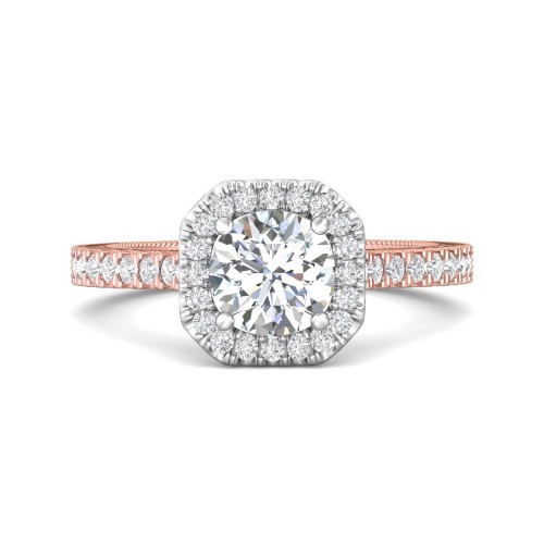FlyerFit&reg; 18K Pink Gold Shank And White Gold Top Vintage Engagement Ring
