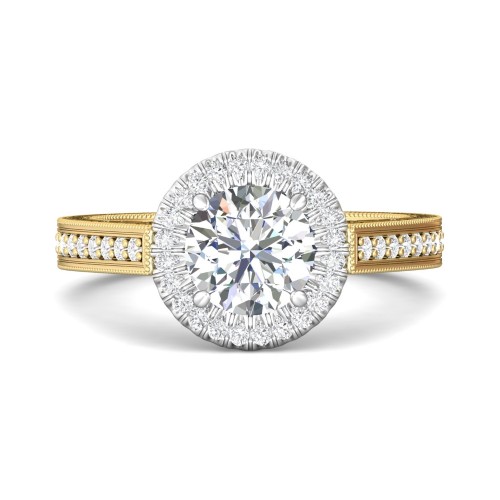 FlyerFit&reg; 18K Yellow Gold Shank And White Gold Top Vintage Engagement Ring