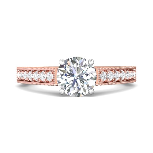 FlyerFit&reg; 14K Pink Gold Shank And White Gold Top Micropave Engagement Ring