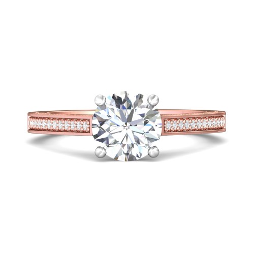 FlyerFit&reg; 14K Pink Gold Shank And White Gold Top Micropave Engagement Ring
