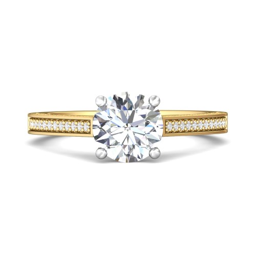 FlyerFit&reg; 18K Yellow Gold Shank And White Gold Top Micropave Engagement Ring