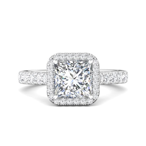 FlyerFit&reg; 18K White Gold Micropave Halo Engagement Ring