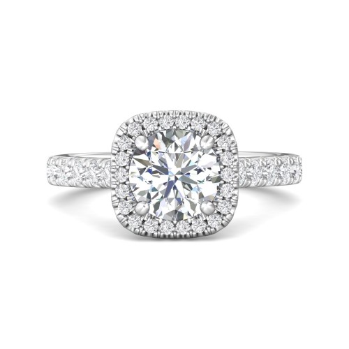 FlyerFit&reg; 18K White Gold Micropave Halo Engagement Ring