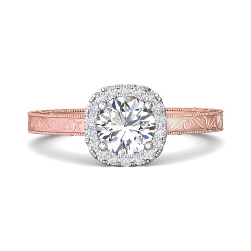 FlyerFit&reg; 14K Pink Gold Shank And White Gold Top Vintage Engagement Ring