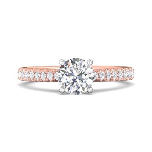FlyerFit&reg; 14K Pink Gold Shank And White Gold Top Micropave Engagement Ring