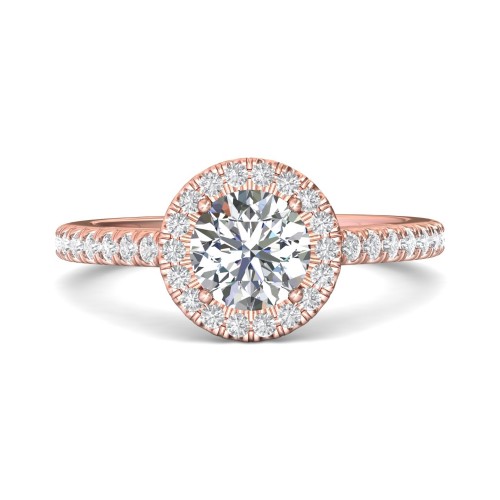 FlyerFit&reg; 18K Pink Gold Micropave Halo Engagement Ring