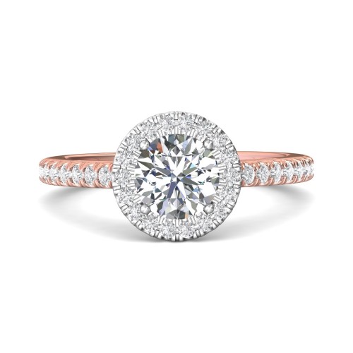FlyerFit&reg; 18K Pink Gold Shank And White Gold Top Micropave Halo Engagement Ring
