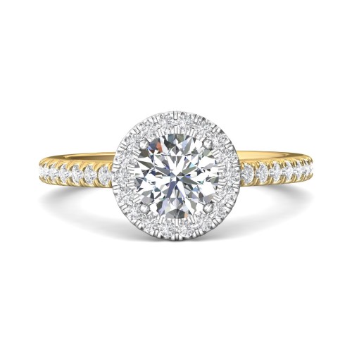 FlyerFit&reg; 18K Yellow Gold Shank And White Gold Top Micropave Halo Engagement Ring