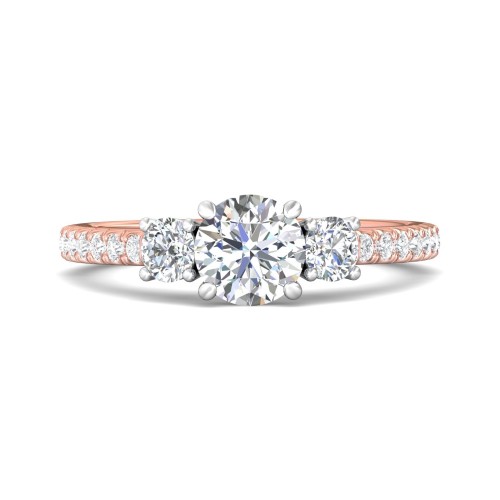FlyerFit&reg; 18K Pink Gold Shank And White Gold Top Three Stone Engagement Ring