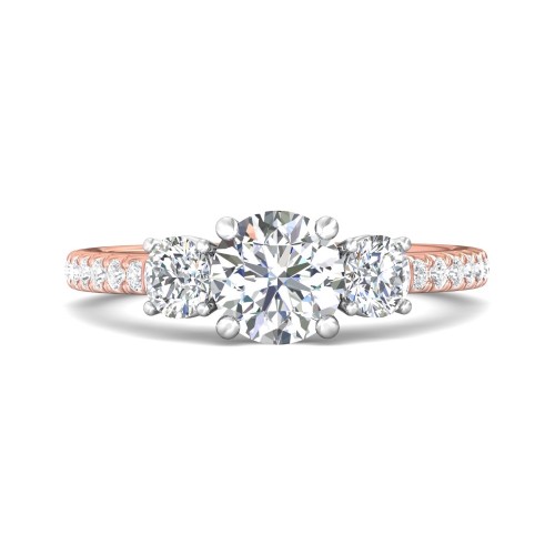 FlyerFit&reg; 18K Pink Gold Shank And White Gold Top Three Stone Engagement Ring