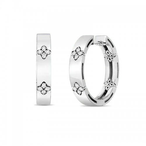 Roberto Coin 18K Love In Verona 20Mm Hoop Earrings W. Diamond Flower