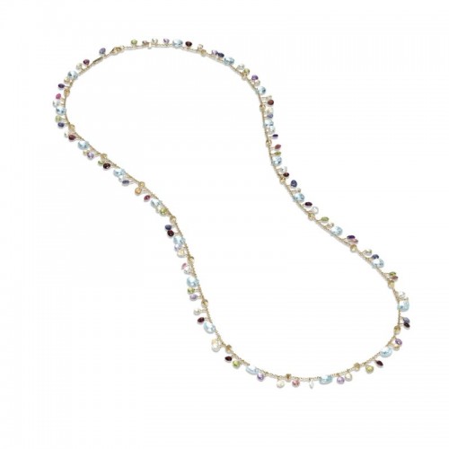 Paradise Gold Blue Topaz and Mixed Gemstone Long Necklace
