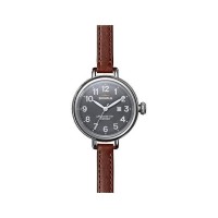 Birdy 34MM Watch With Gray Dial And Dark Cognac Leather Strap