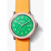 Detrola "The Islander" 43MM Watch With Green Dial And Orange Silicone Strap
