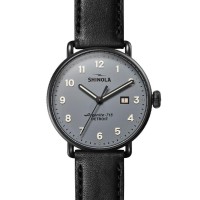 Canfield 43MM Watch With Gray Dial And Black Leather Strap