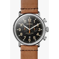 Runwell Chronograph 47MM Watch With Black Arabic Dial And Tan Leather Strap