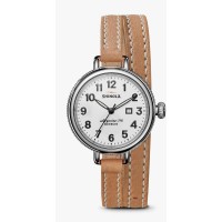 Birdy 34MM Watch With White Arabic Dial And Natural Double Wrap Leather Strap