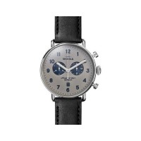 Canfield 43MM Chronograph Watch With Gray Dial And Black Leather Strap
