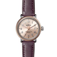 Runwell 38MM Watch With Gold Dial And Aubergine Leather Strap