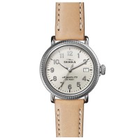 Runwell 38MM Watch With Silver Dial And Natural Leather Strap