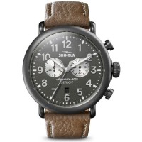 Runwell 47MM Chronograph Watch With Gray Dial And Brown Leather Strap