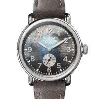 Runwell 41MM Watch With Gray Mother Of Pearl Dial And Gray Leather Strap
