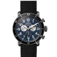 Runwell Gunmetal 48MM Watch With Midnight Blue Dial And Black Tin Cloth Strap