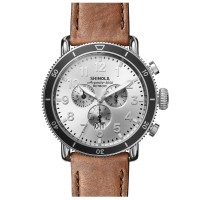 Runwell 48MM Chronograph Watch With Silver Sunray Dial And British Tan Leather Strap
