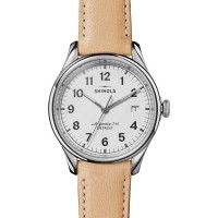 Vinton 38MM Watch With White Arabic Dial And Natural Leather Strap