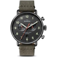 Canfield 43MM Watch With A Gunmetal Dial And Stone Leather Strap
