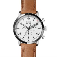 Canfield Sport 45MM Chronograph Watch With White Dial And Bourbon Leather Strap