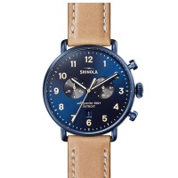 Canfield Chronograph 43MM Watch With Midnight Blue Dial And Natural Leather Strap