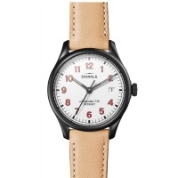 Vinton 38MM Watch With White Dial And Natural Leather Strap