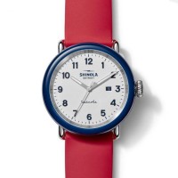 Detrola "The Ace" 43MM Blue Watch With White Dial And Red Silicone Strap