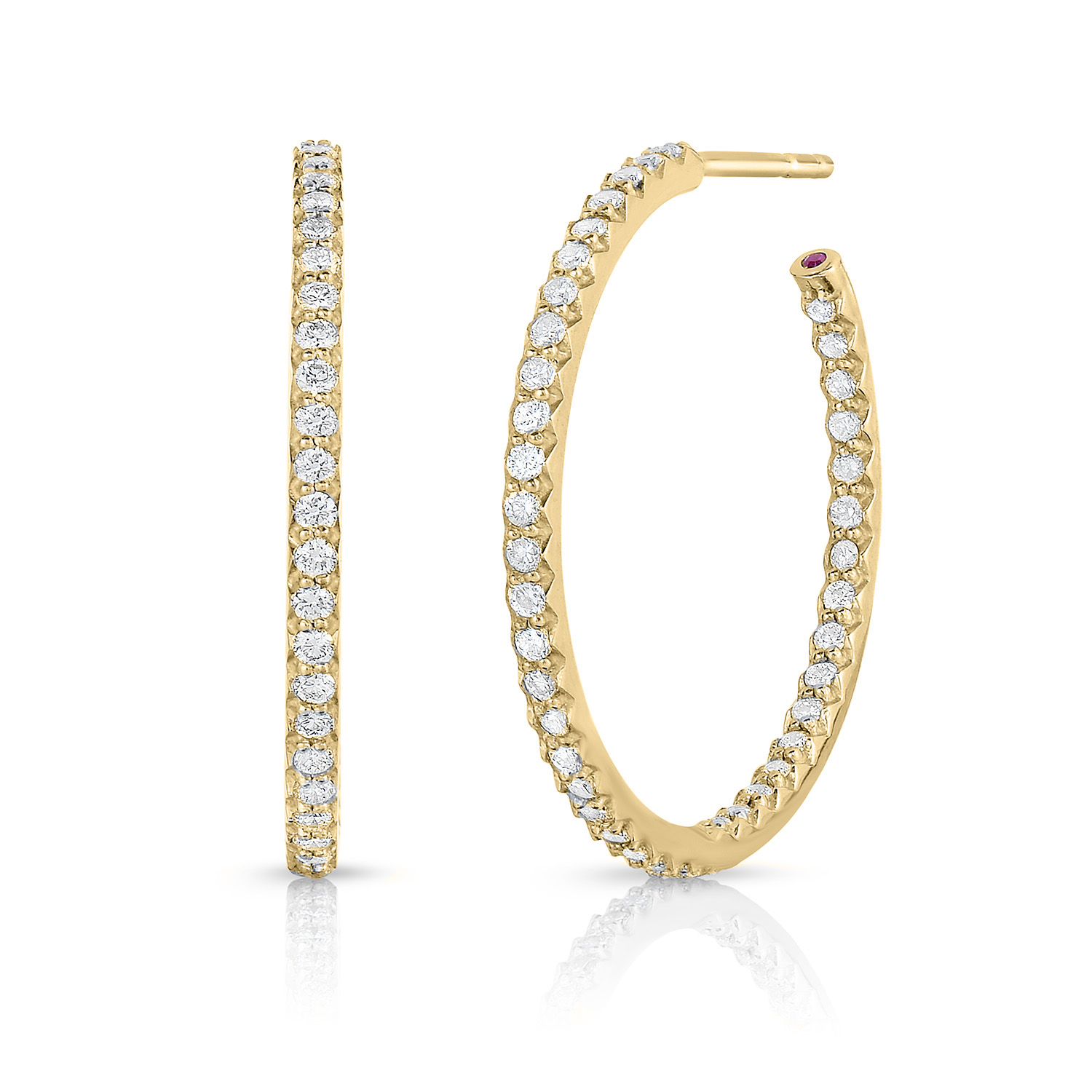 18k Yellow Gold The Perfect Diamond Hoop® Medium Inside Outside Open Back Earrings