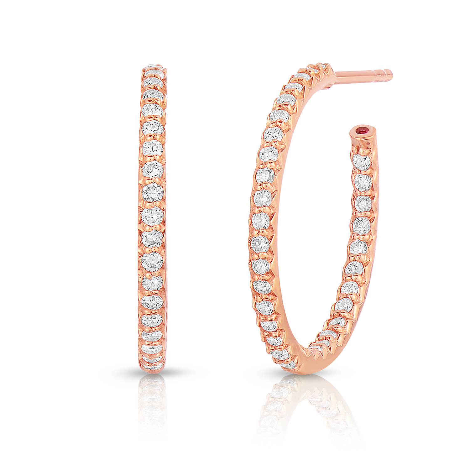 18k Rose Gold The Perfect Diamond Hoop® Small Inside Outside Open Back Earrings