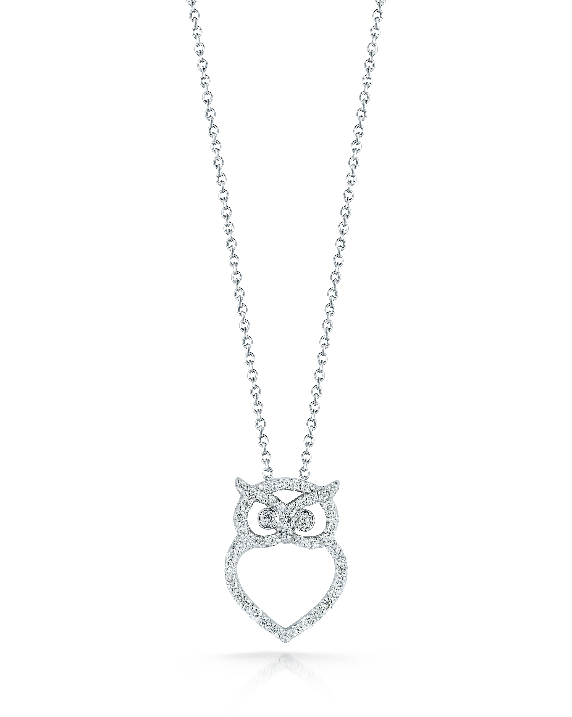 18k White Gold Tiny Treasures Diamond Outline Owl Necklace