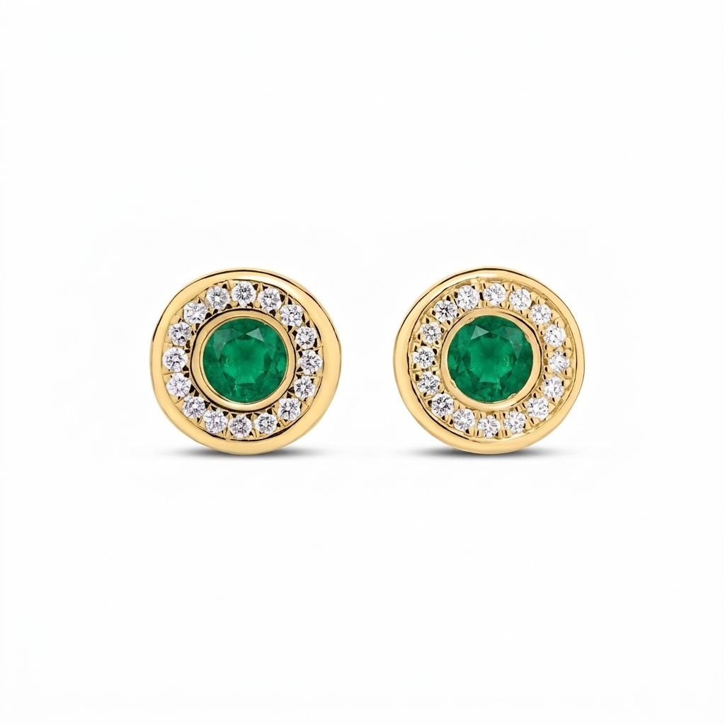 18k Yellow Gold Tiny Treasures Diamond And Emerald Stud Earrings