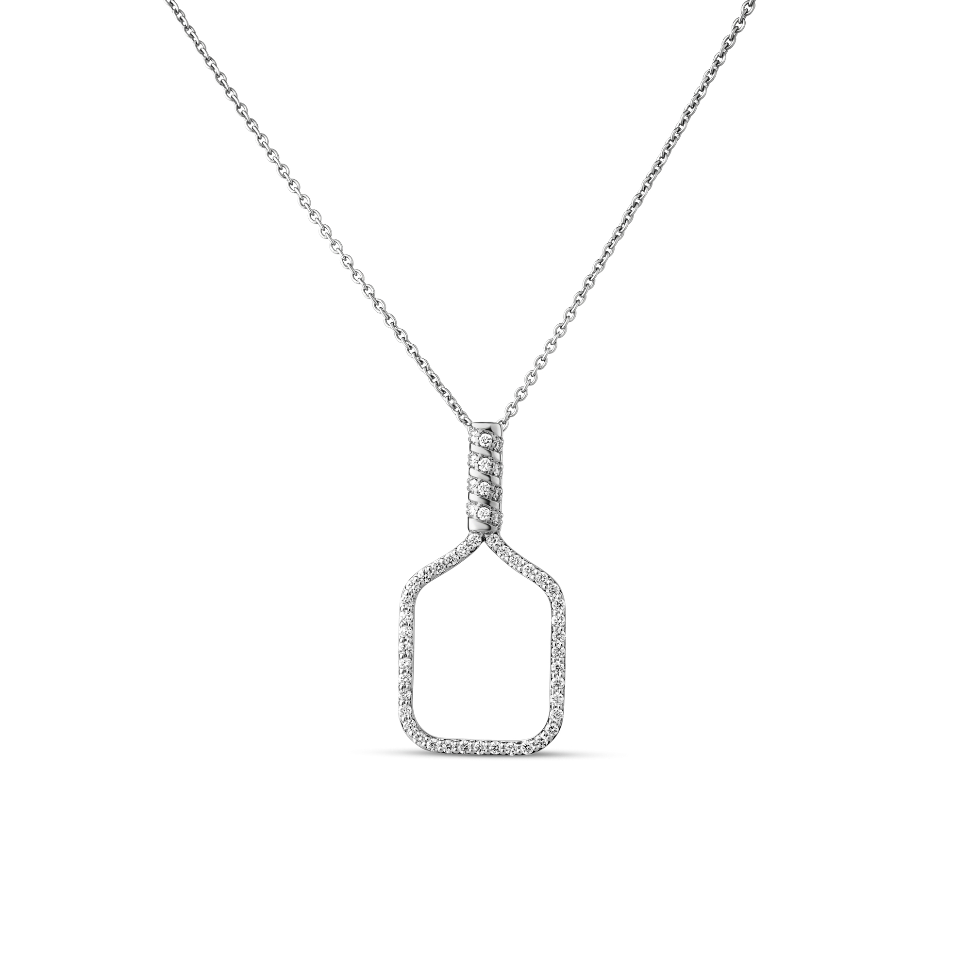 18k White Gold Tiny Treasures Diamond Outline Pickleball Racket Necklace