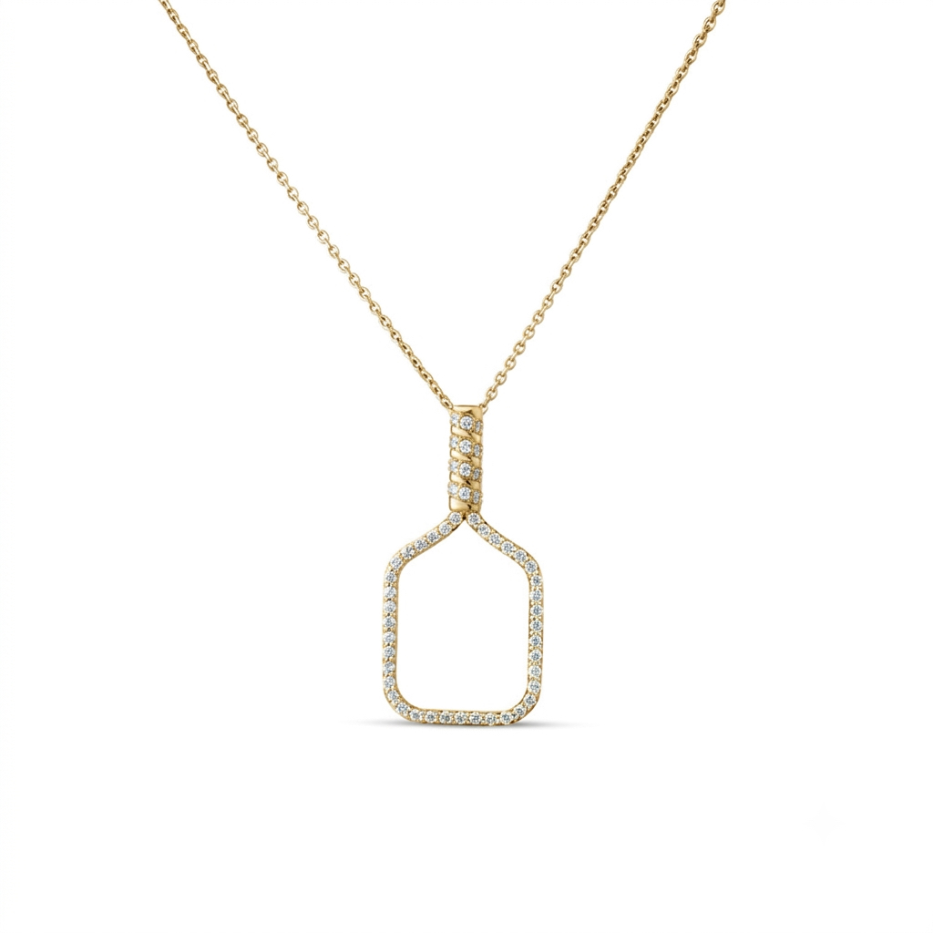 18k Yellow Gold Tiny Treasures Diamond Outline Pickleball Racket Necklace