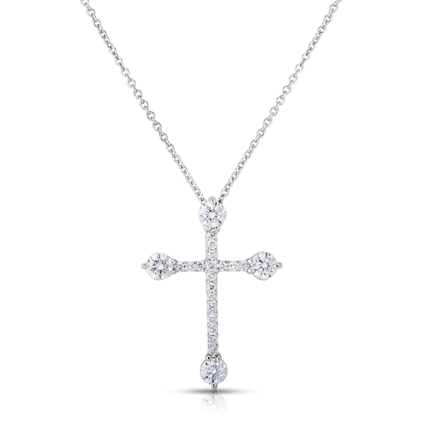18k White Gold Tiny Treasures Pave & Diamond Ends Cross Necklace