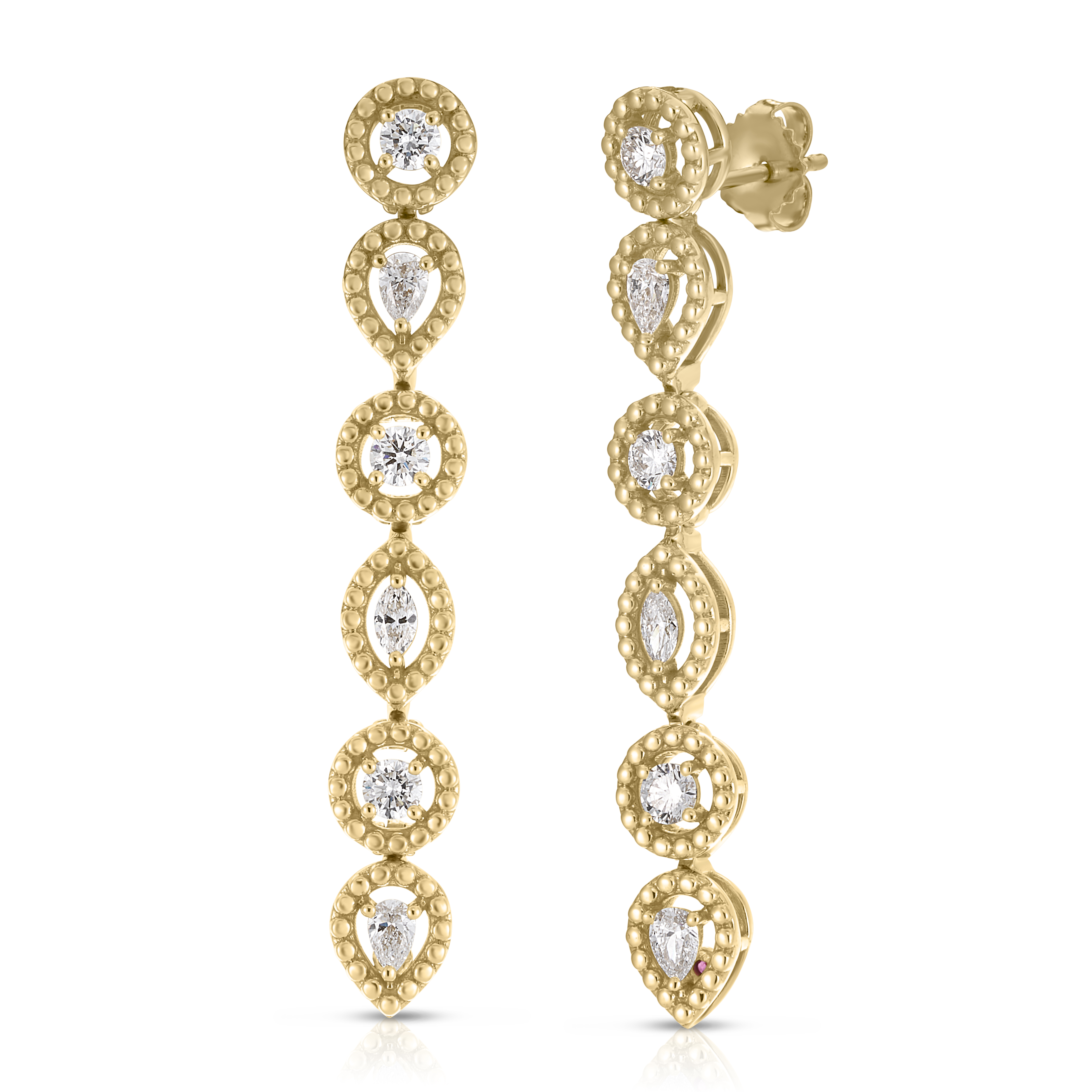 18k Yellow Gold Dolcetto Alternating Three Stone Diamond Dangle Earrings