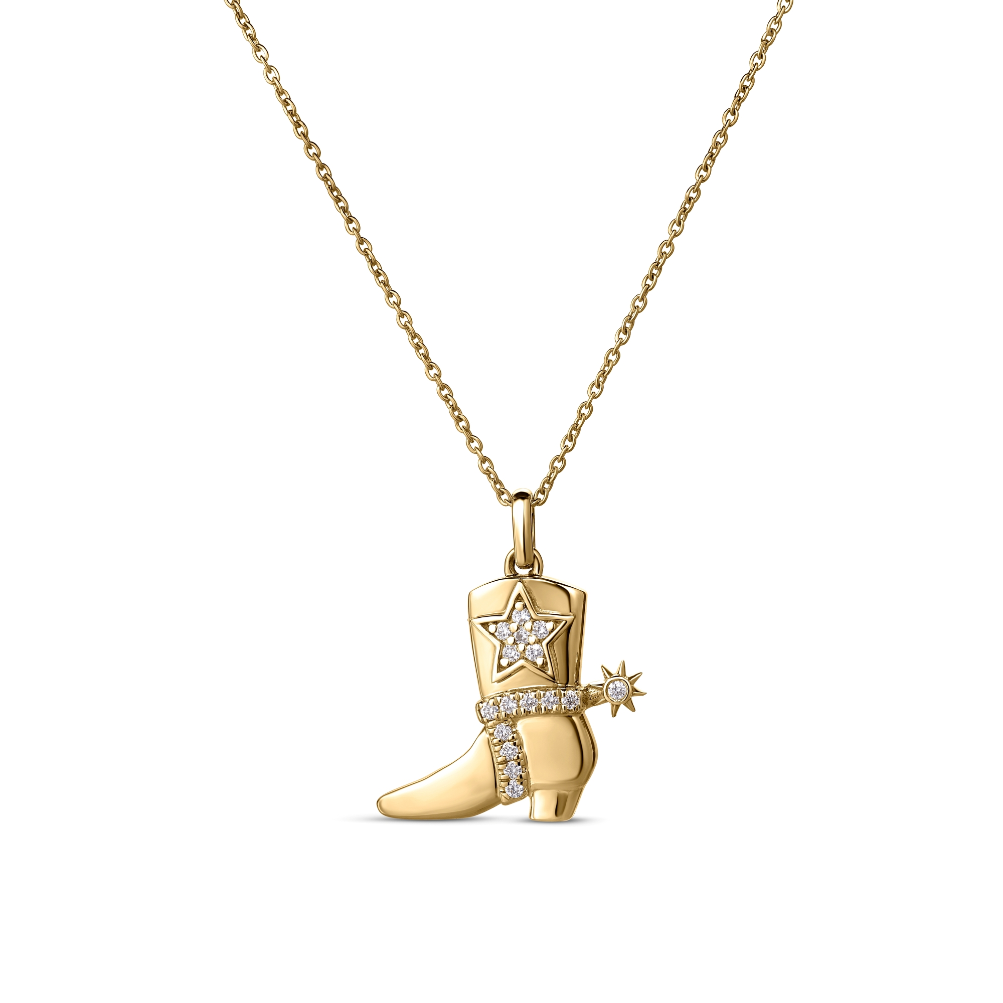 18k Yellow Gold Tiny Treasures Diamond Cowboy Boot Necklace