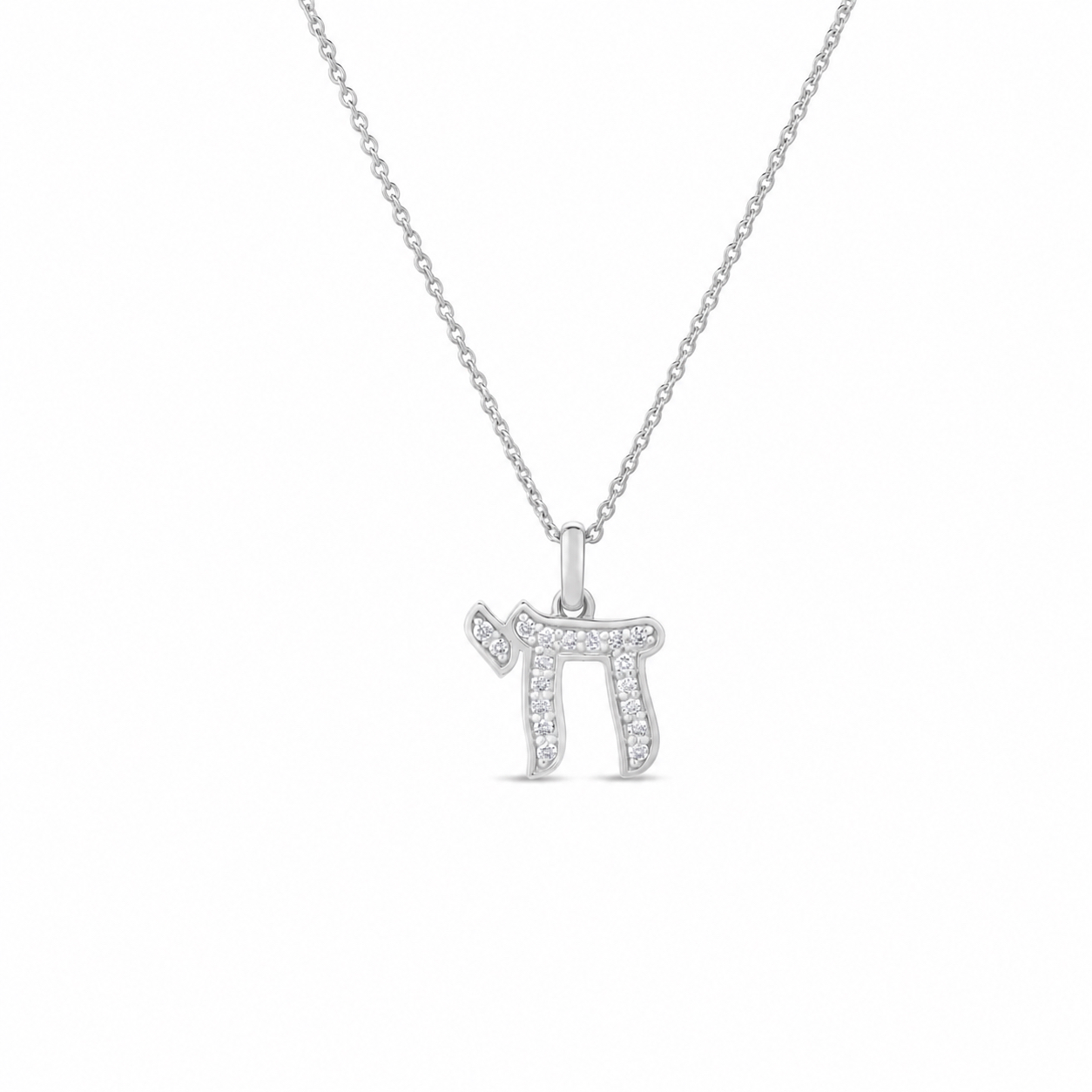 18k White Gold Tiny Treasures Diamond Chai  Symbol Necklace