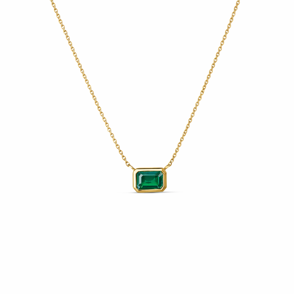 18k Yellow Gold Tiny Treasures Emerald Cut Emerald Necklace