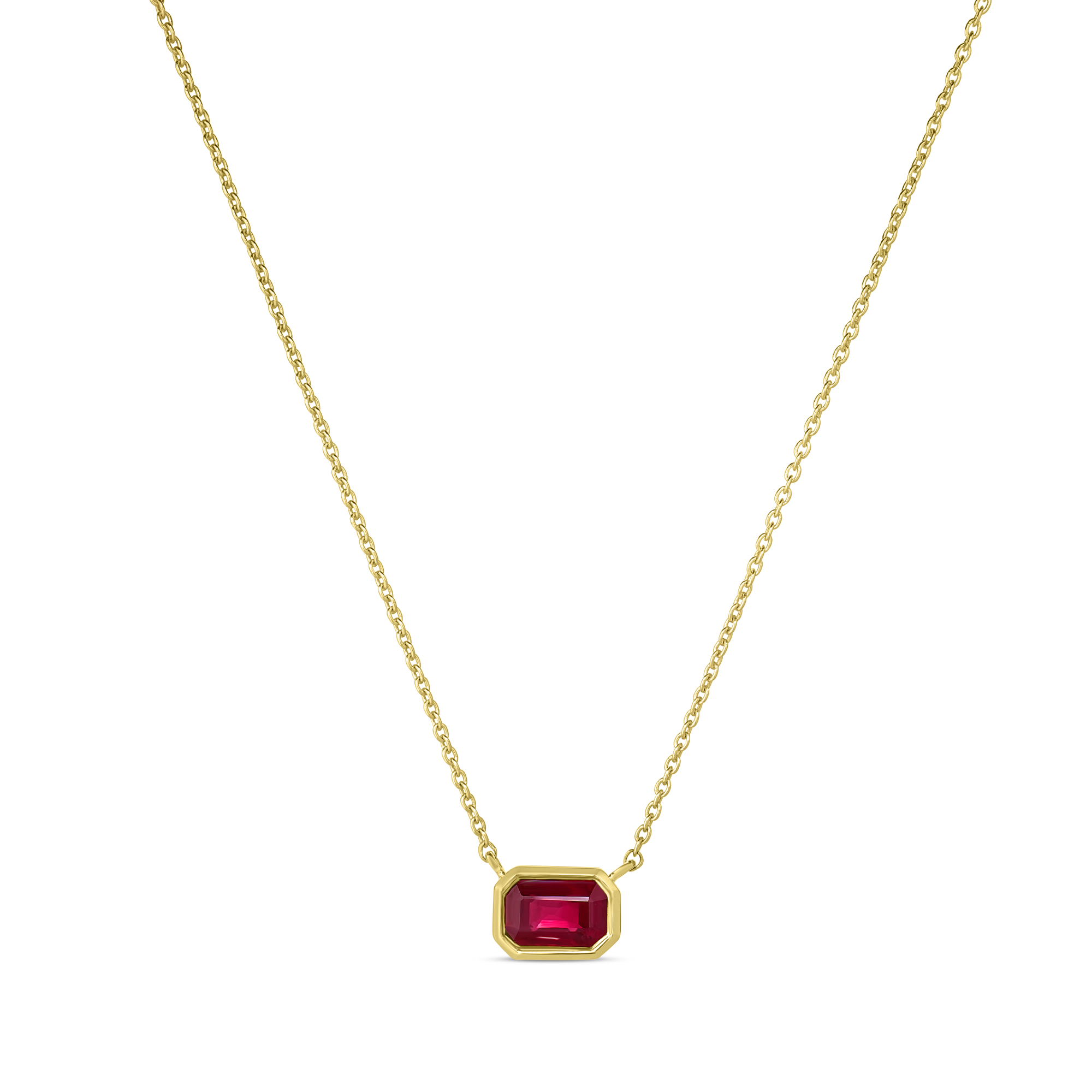 18k Yellow Gold Tiny Treasures Emerald Cut Ruby Necklace