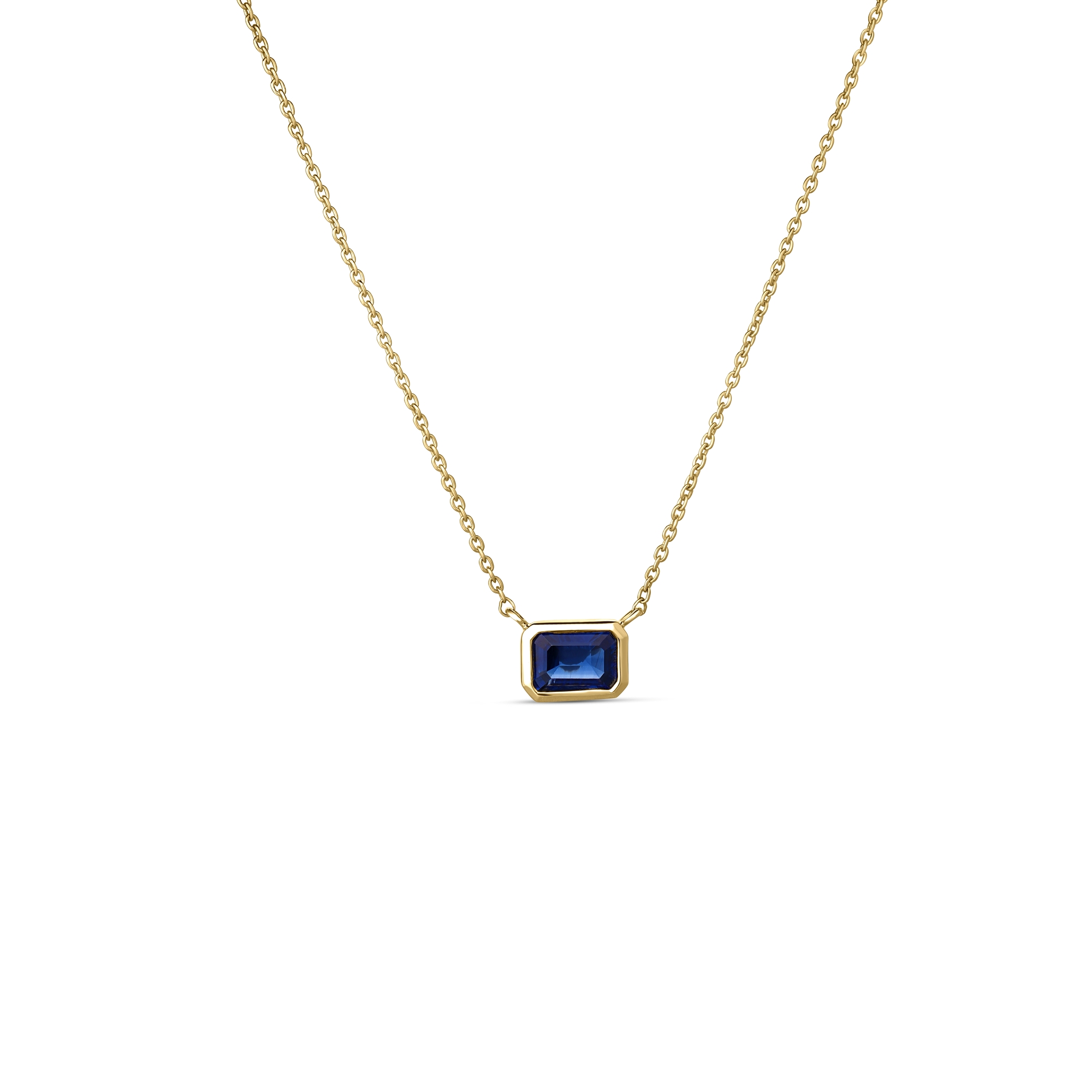 18k Yellow Gold Tiny Treasures Emerald Cut Blue Sapphire  Necklace