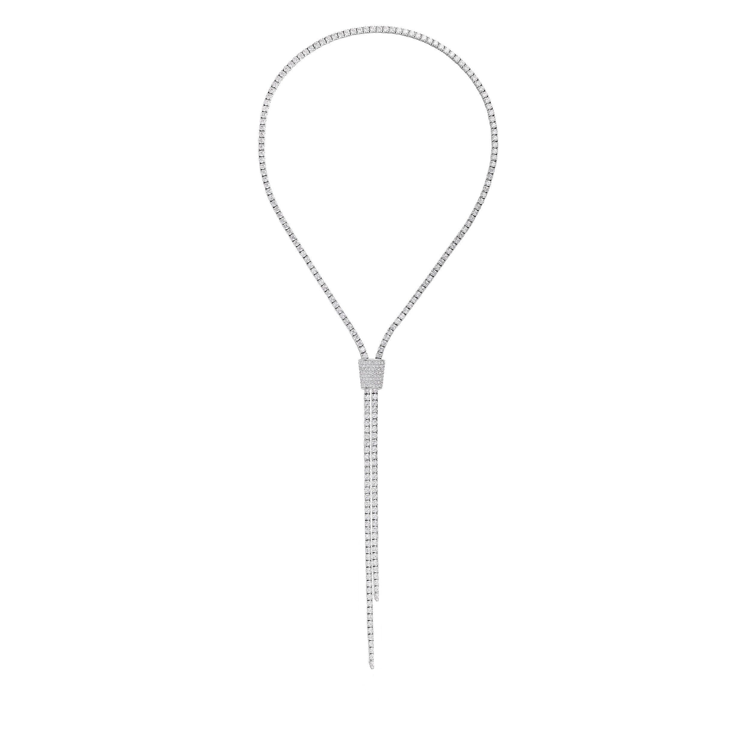18k White Gold Classic Diamond Double Lariat Zipper Necklace  - 10ct 29inch