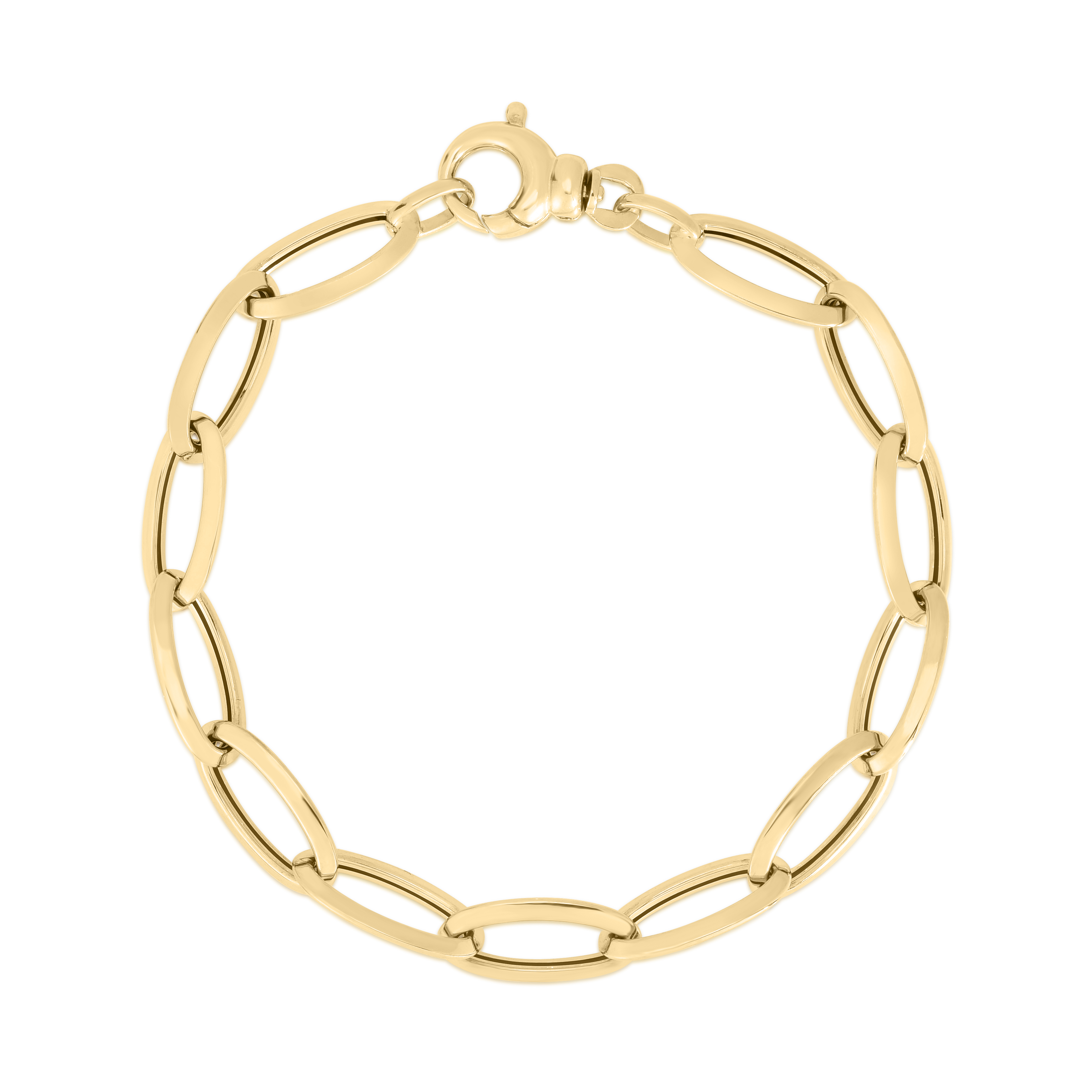 18k Yellow Designer Gold Knife Edge Oval Link Long Bracelet