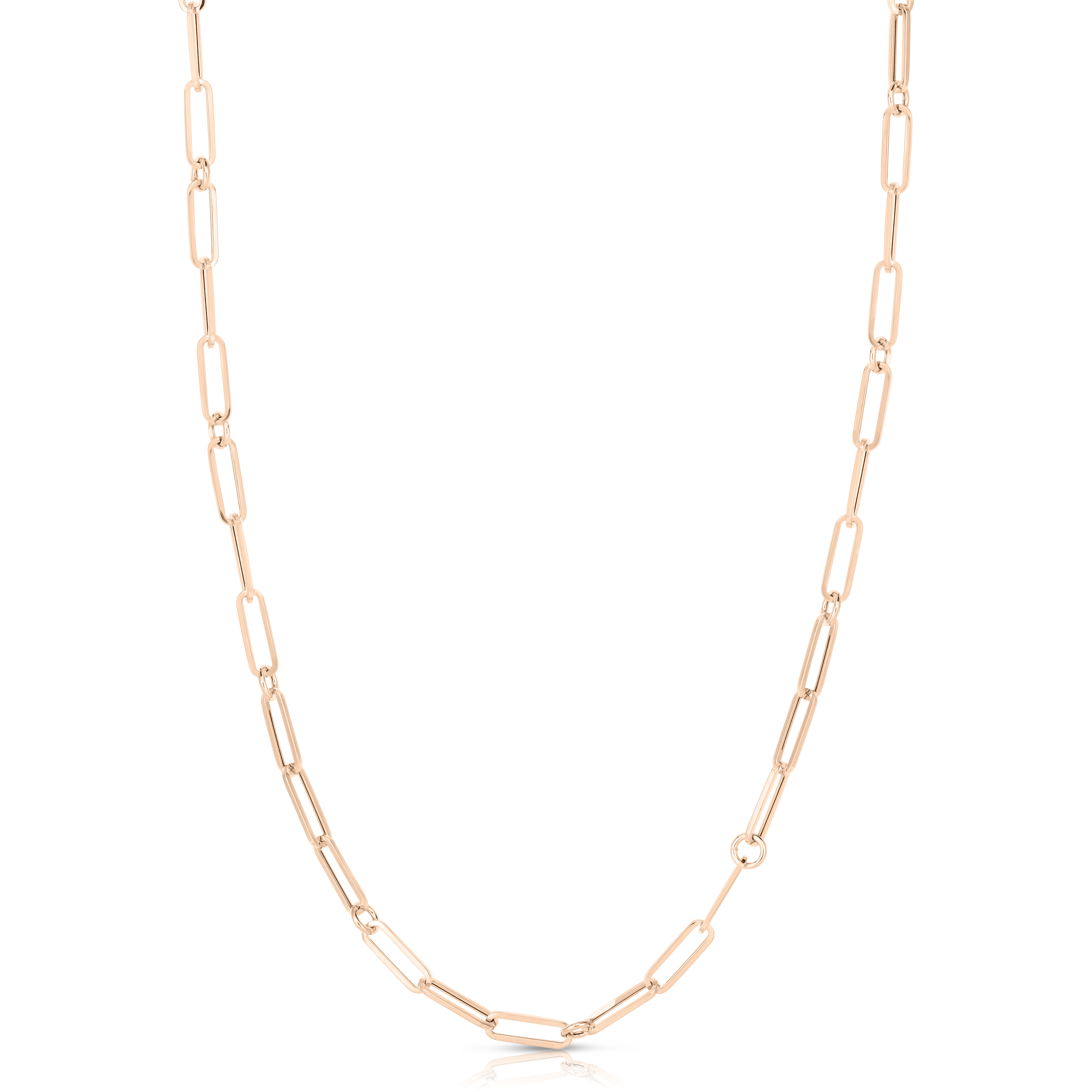 18k White Designer Gold Paperclip & Round Link Necklace